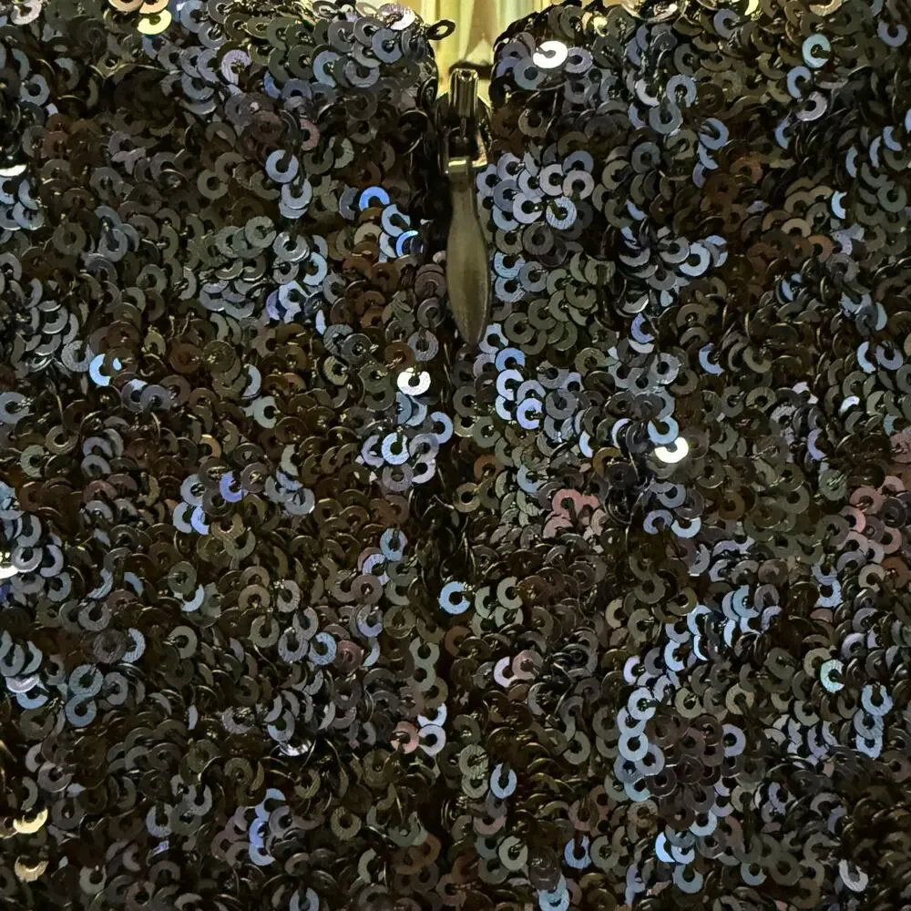 Zadig & Voltaire Party Dress Size Med Short Sequin Navy Blue Sparkly Long Sleeve